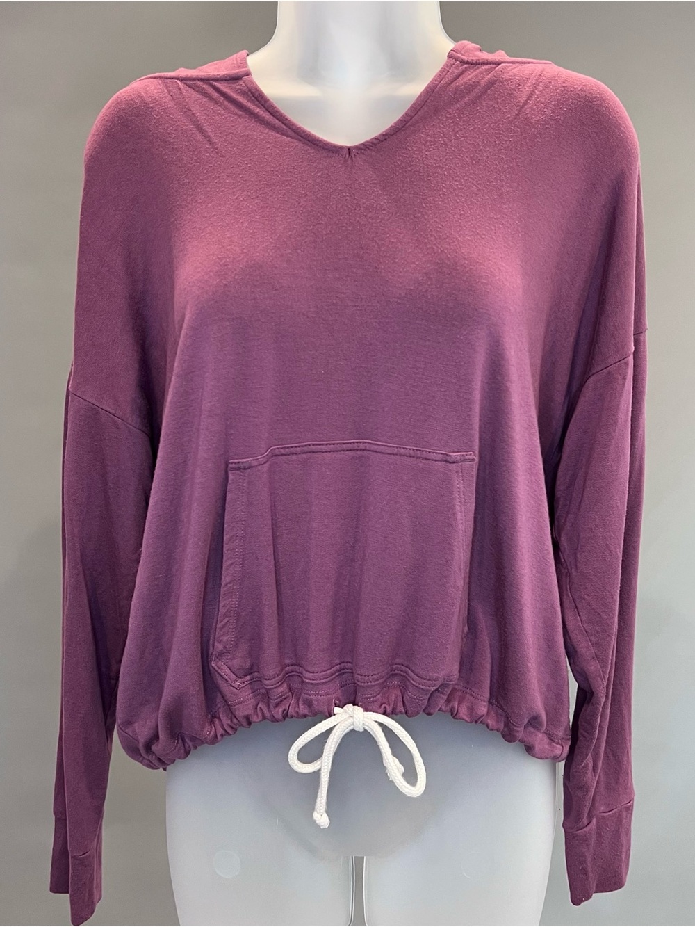 LOFT Plum Drawstring Hem Hooded Pullover